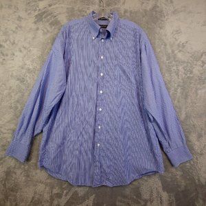 Nautica Men‎ Shirt Button Down Blue Long Sleeve Cotton Striped 16.5